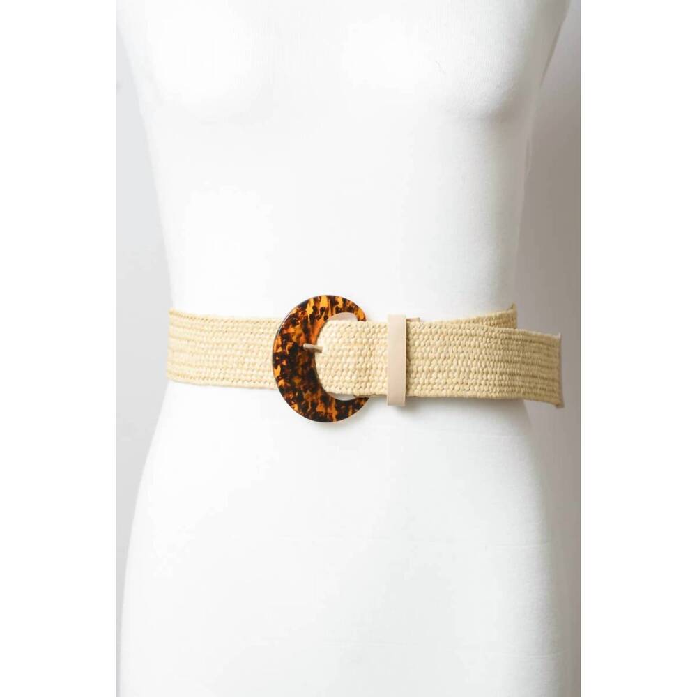 NEW LETO women's basketweave stretch cinch belt in natural